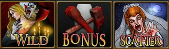 Bonus symbols in the Blood Suckers online slot. 